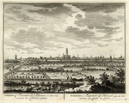 135587 Profiel van de stad Utrecht uit het westen gezien, met op de voorgrond moesgrachten van de stadsuitleg van het ...